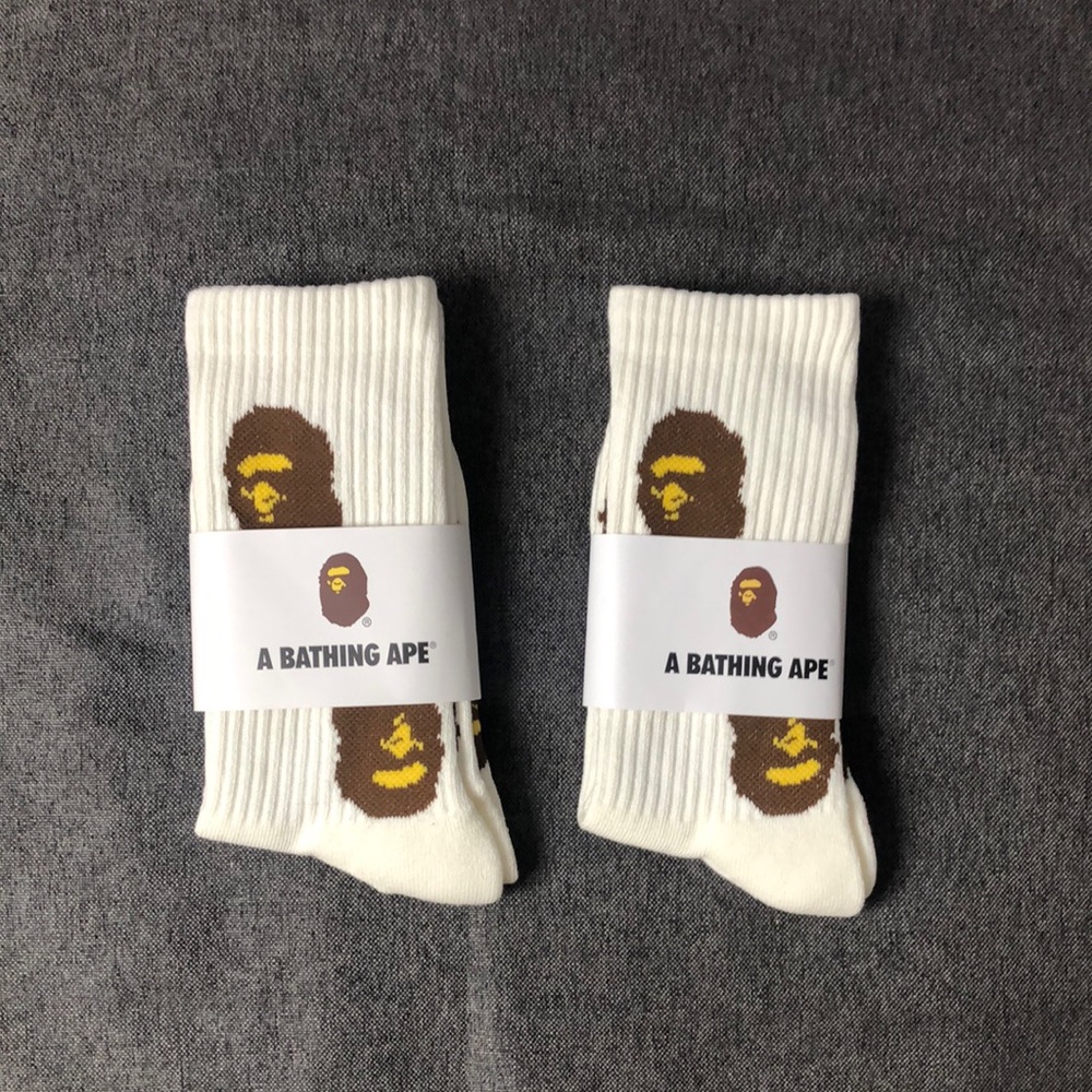 Bape 💃🏼White Casual Socks 💃🏼with Iconic Graphic 2 pairs